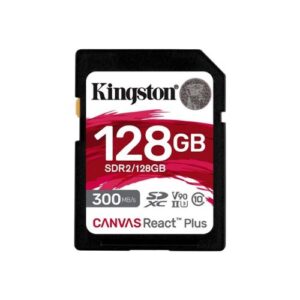 Tarjeta SD Kingston Canvas React Plus, 128 GB, Video Class V90, UHS-II U3, Clase 10