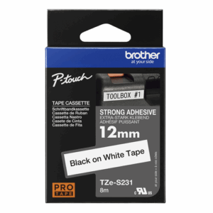 Cinta Brother TZeS231 negro sobre blanco rollo 12 cm x 8 m