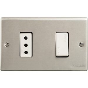 Interruptor BTICINO 9/12 y Tomacorriente 10A Aluminio Oxidal