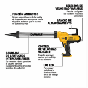 Pistola Adhesiva DEWALT 300-600ML 20V MAX Sin Baterías ni Cargador - Imagen 3