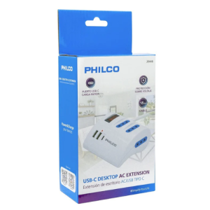 Alargador Eléctrico PHILCO 3 Posiciones + 2 USB + 1 USB-C 1.5 Metros Blanco Switch - Imagen 3